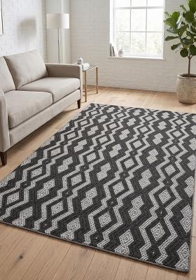 Saffron Rugs Flat Woven Charcoal Black Geometric Contemporary Rectangular Wool Area Rug