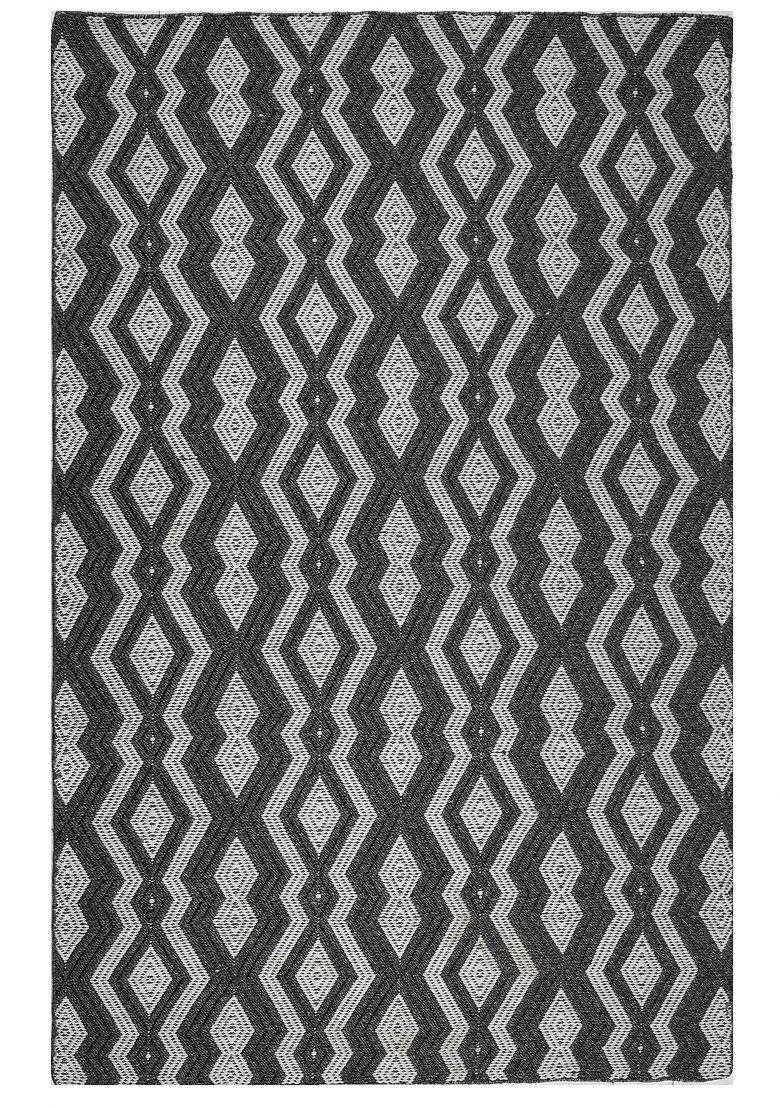 Saffron Rugs Flat Woven Charcoal Black Geometric Contemporary Rectangular Wool Area Rug - Indya