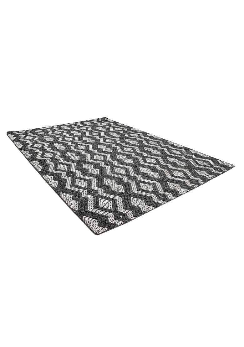 Saffron Rugs Flat Woven Charcoal Black Geometric Contemporary Rectangular Wool Area Rug - Indya