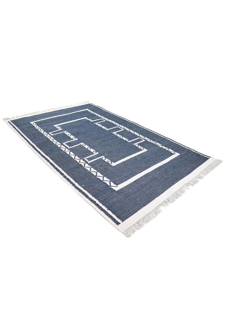 Saffron Rugs Flat Woven Navy Blue Geometric Bohemian Rectangular Wool Area Rug - Indya