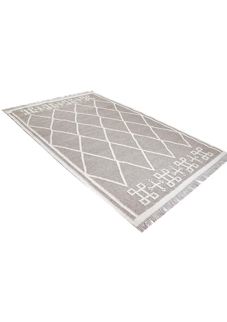 Saffron Rugs Flat Woven Grey Trellis Moroccan Rectangular Wool Area Rug - Indya