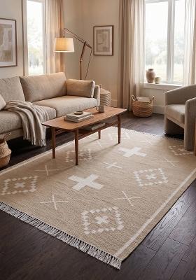 Saffron Rugs Flat Woven Beige Geometric Bohemian Rectangular Wool Area Rug