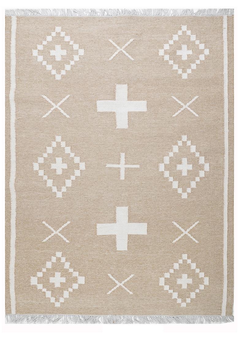 Saffron Rugs Flat Woven Beige Geometric Bohemian Rectangular Wool Area Rug - Indya