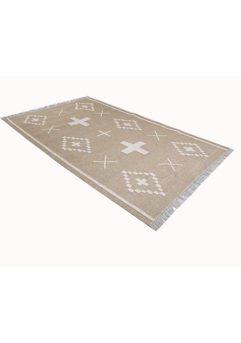 Saffron Rugs Flat Woven Beige Geometric Bohemian Rectangular Wool Area Rug - Indya