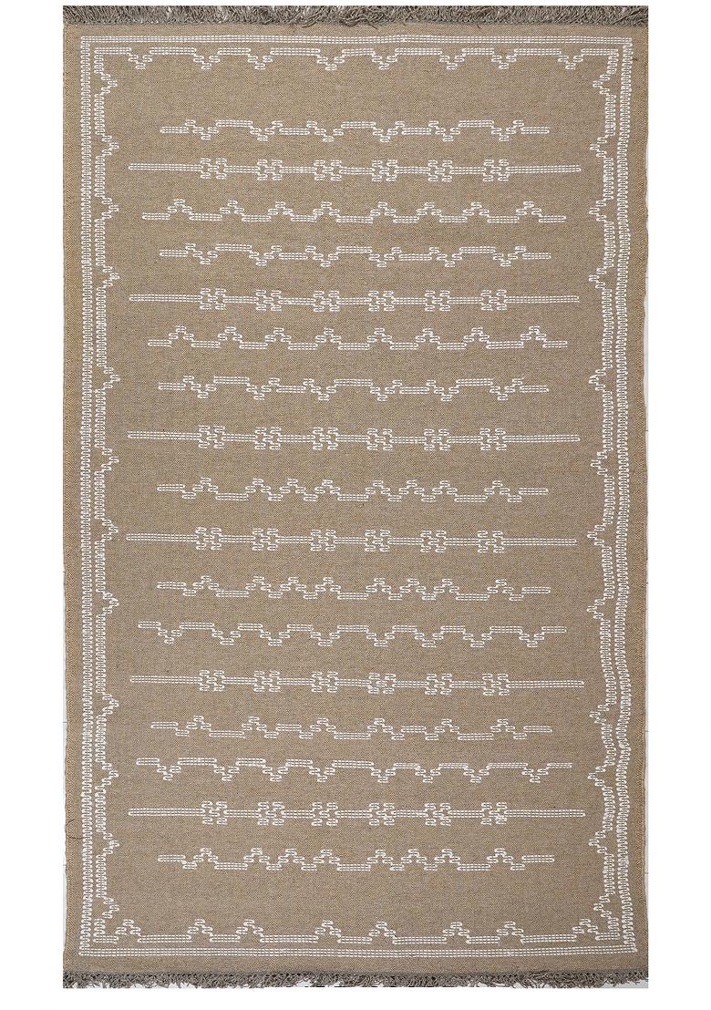 Saffron Rugs Flat Woven Tan Beige Geometric Boho Rectangular Wool Area Rug - Indya
