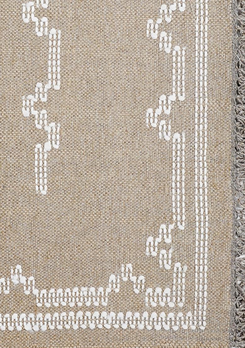 Saffron Rugs Flat Woven Tan Beige Geometric Boho Rectangular Wool Area Rug - Indya