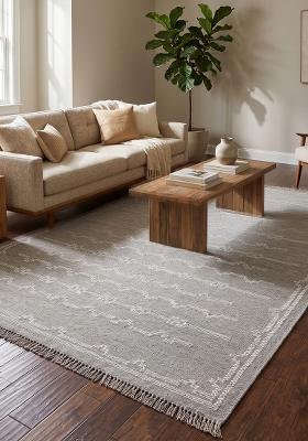 Saffron Rugs Flat Woven Grey Geometric Bohemian Rectangular Wool Area Rug