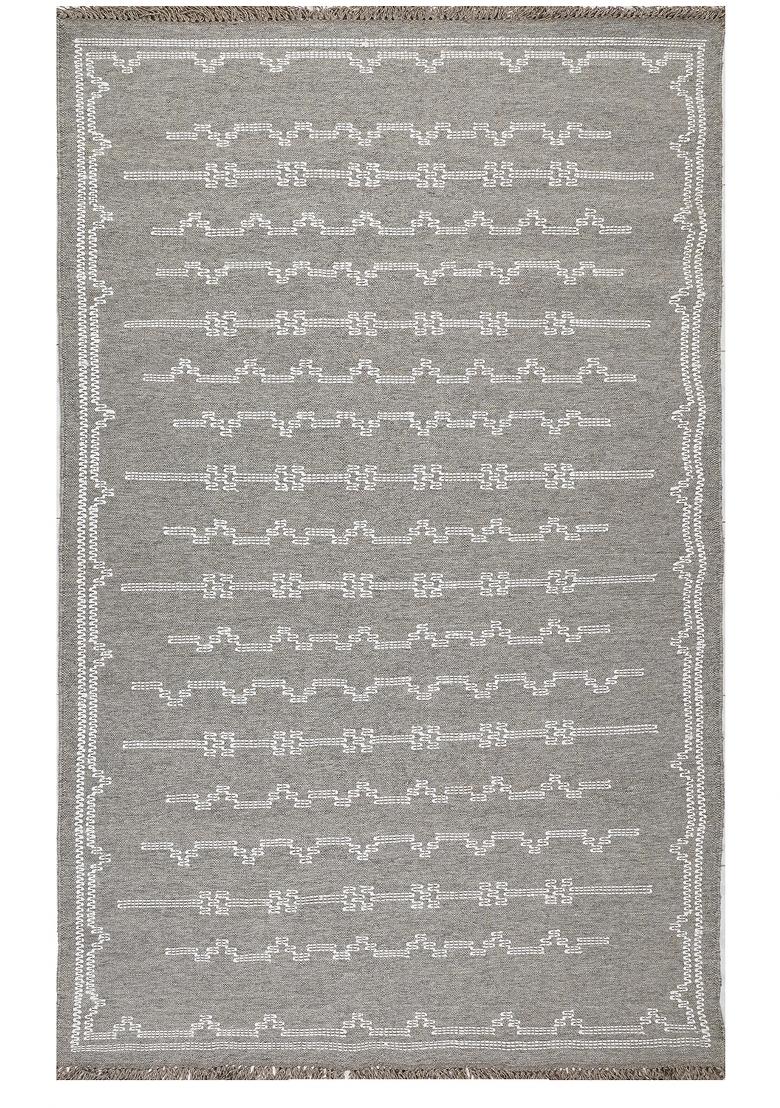 Saffron Rugs Flat Woven Grey Geometric Bohemian Rectangular Wool Area Rug - Indya