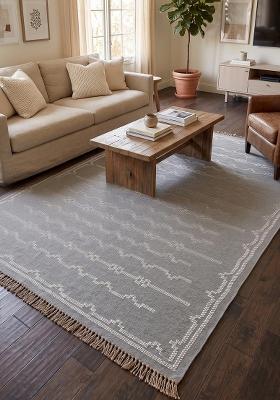 Saffron Rugs Flat Woven Grey Geometric Bohemian Rectangular Wool Area Rug