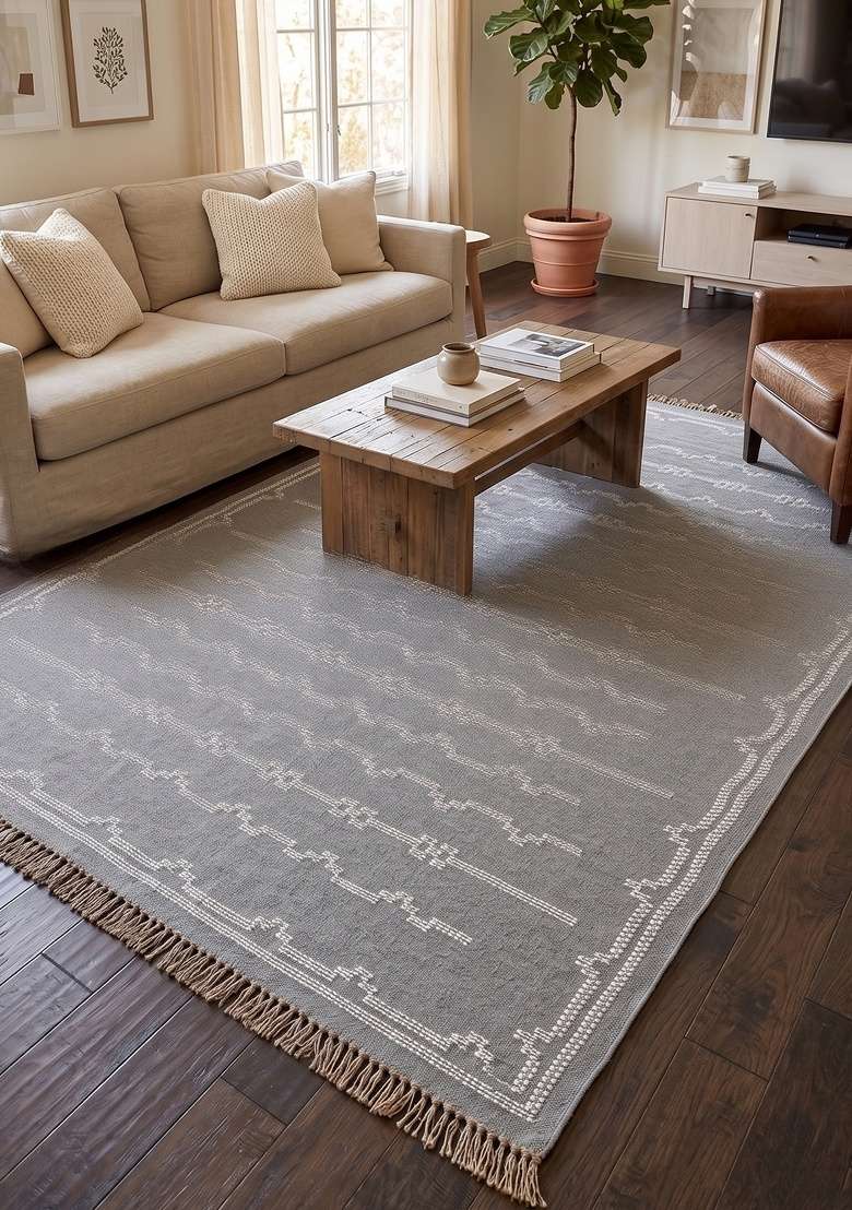 Saffron Rugs Grey Rectangular Rug | Bohemian Geometric | Waterproof Easy Cleaning Non Shedding | UV Resistant Water Resistant - Indya