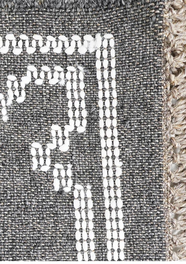 Saffron Rugs Flat Woven Charcoal Grey Geometric Bohemian Rectangular Wool Area Rug - Indya