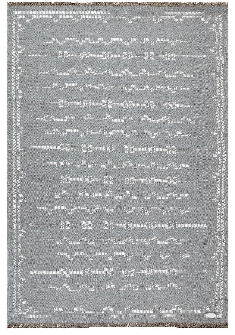 Saffron Rugs Flat Woven Blue Grey Geometric Bohemian Rectangular Wool Area Rug - Indya