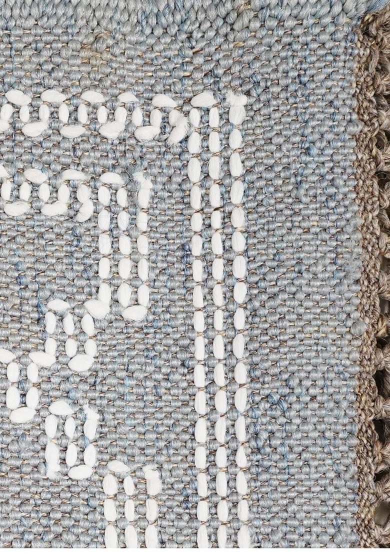 Saffron Rugs Flat Woven Blue Grey Geometric Bohemian Rectangular Wool Area Rug - Indya