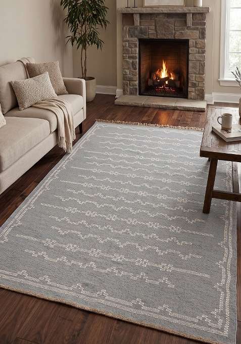 Handmade Blue Grey Rug | Bohemian Geometric Carpet For Living Room