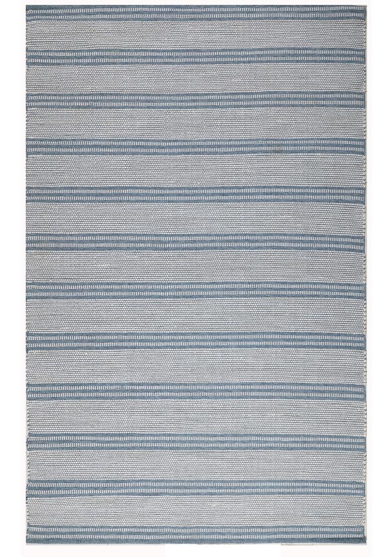 Saffron Rugs Flat Woven Blue Grey Striped Coastal Rectangular Wool Area Rug - Indya