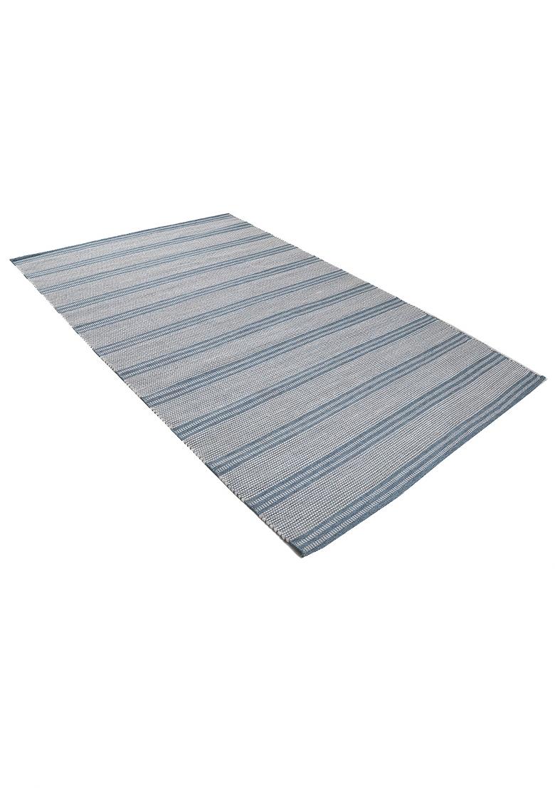 Saffron Rugs Flat Woven Blue Grey Striped Coastal Rectangular Wool Area Rug - Indya
