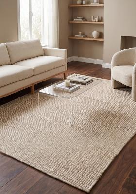Saffron Rugs Flat Woven Beige Geometric Contemporary Rectangular Wool Area Rug