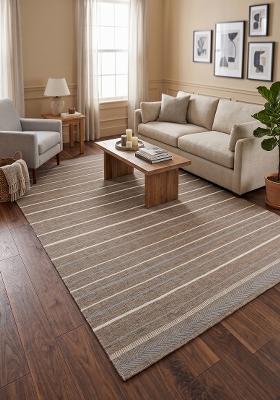 Saffron Rugs Flat Woven Brown Striped Transitional Rectangular Wool Area Rug