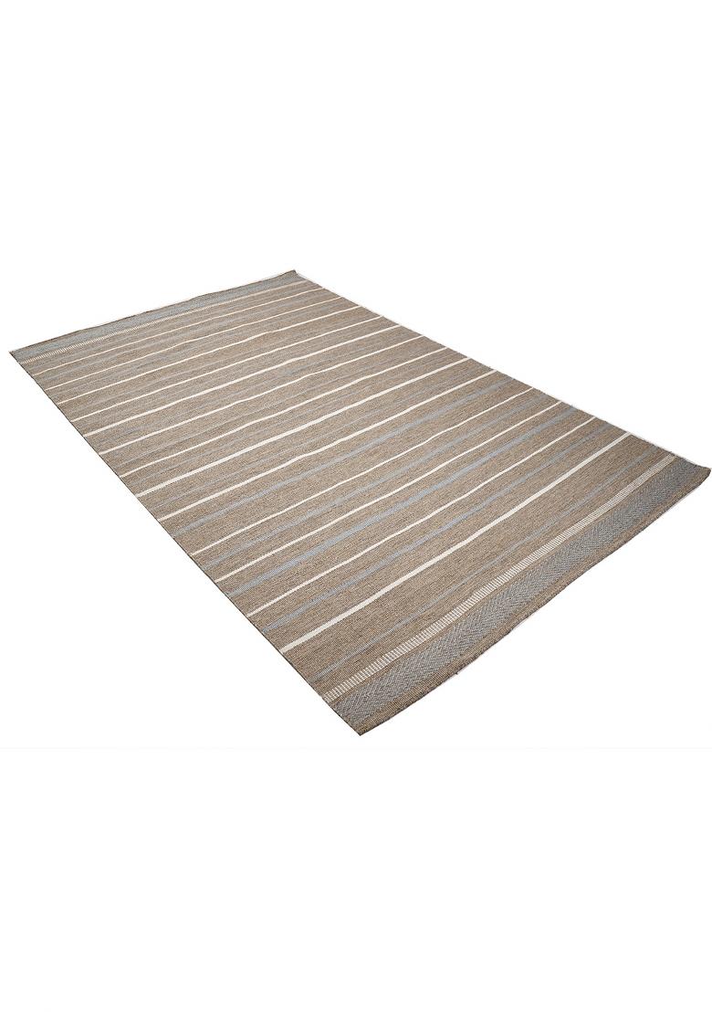 Saffron Rugs Flat Woven Brown Striped Transitional Rectangular Wool Area Rug - Indya