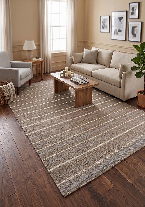 Saffron Rugs Flat Woven Brown Striped Transitional Rectangular Wool Area Rug