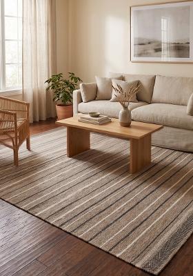 Saffron Rugs Flat Woven Beige Striped Transitional Rectangular Wool Area Rug