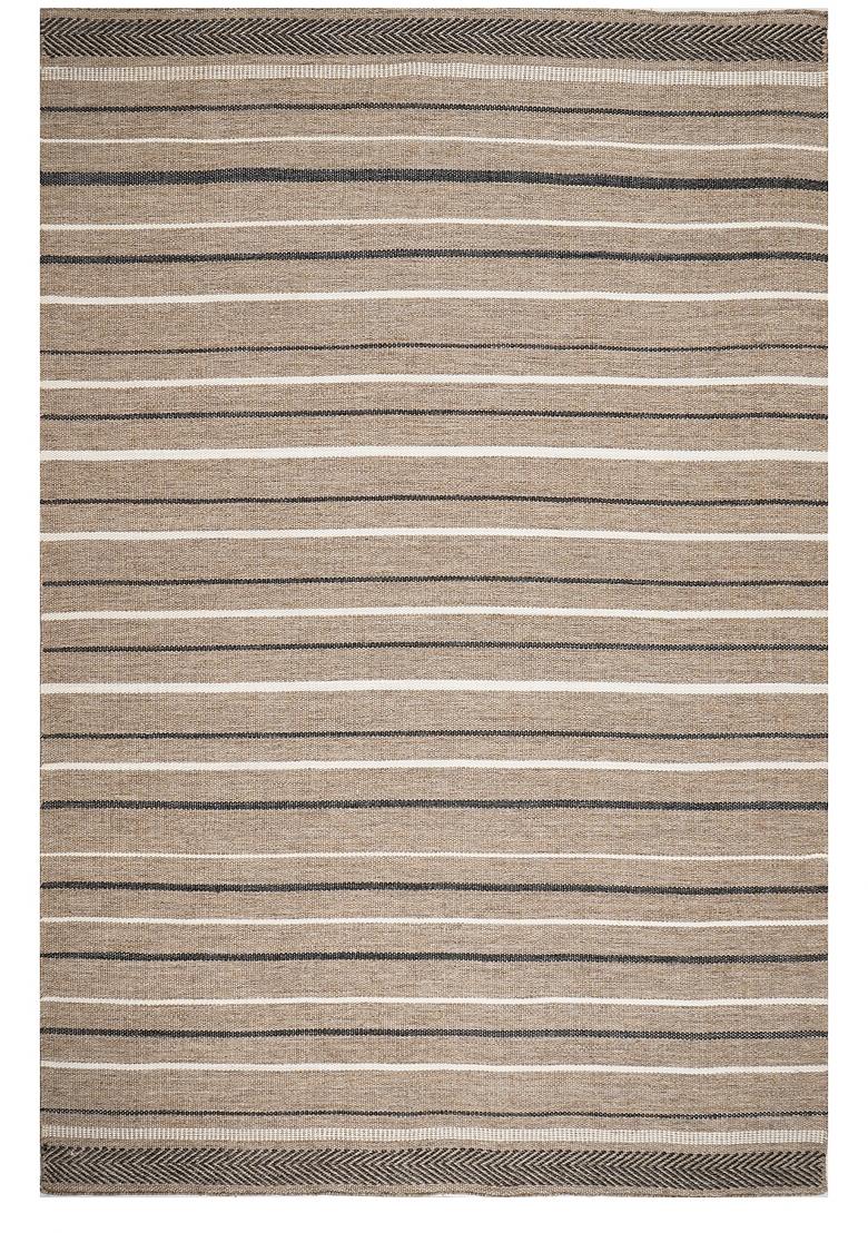 Saffron Rugs Flat Woven Beige Striped Transitional Rectangular Wool Area Rug - Indya