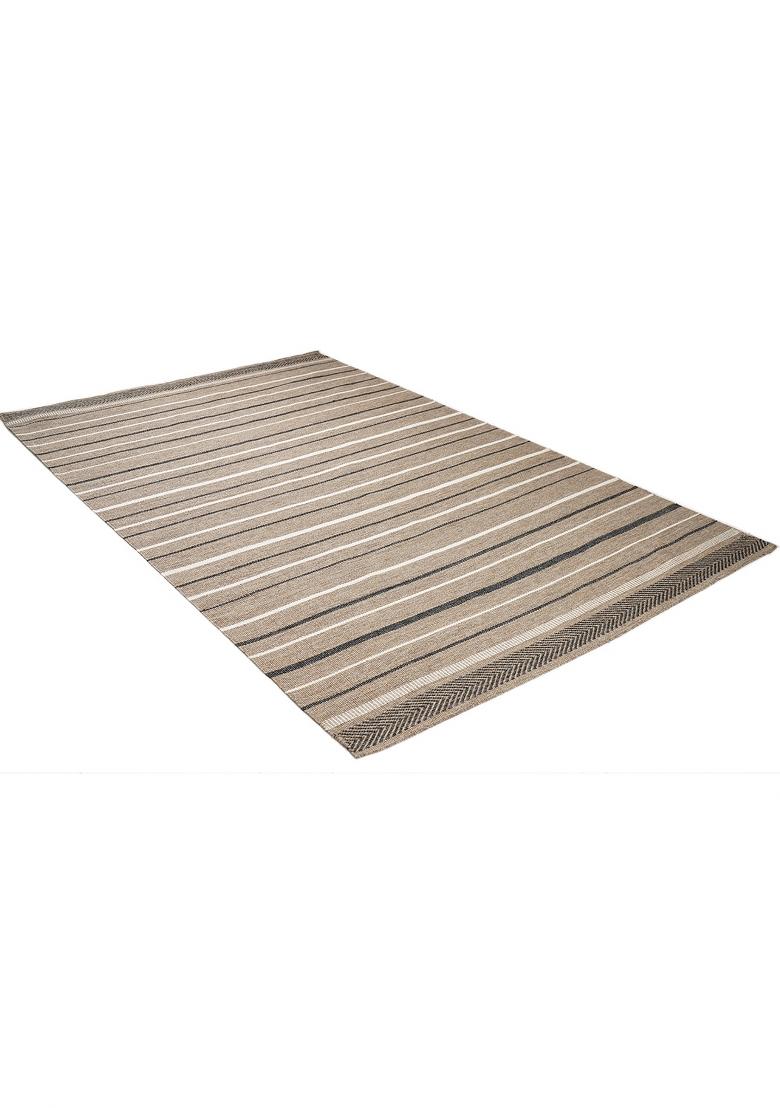 Saffron Rugs Flat Woven Beige Striped Transitional Rectangular Wool Area Rug - Indya