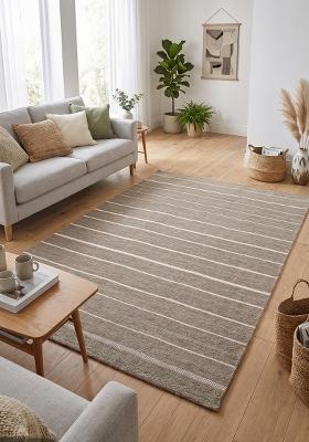 Saffron Rugs Flat Woven Tan Striped Casual Rectangular Wool Area Rug