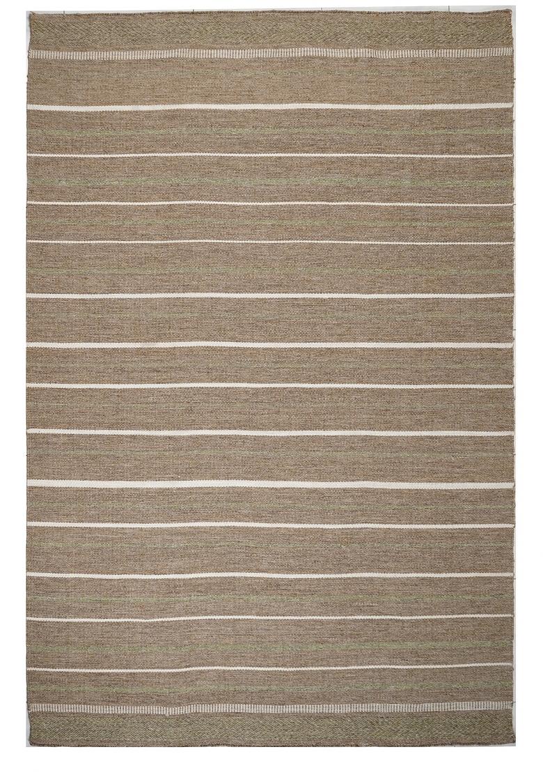 Saffron Rugs Flat Woven Tan Striped Casual Rectangular Wool Area Rug - Indya