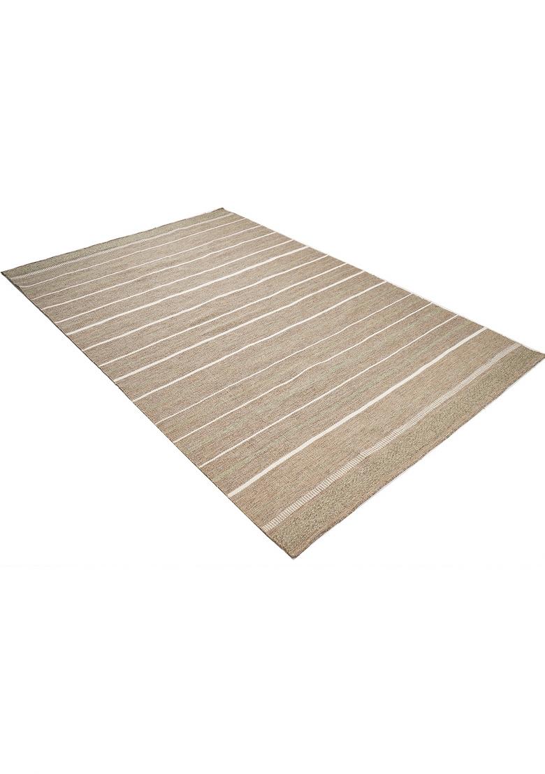 Saffron Rugs Flat Woven Tan Striped Casual Rectangular Wool Area Rug - Indya