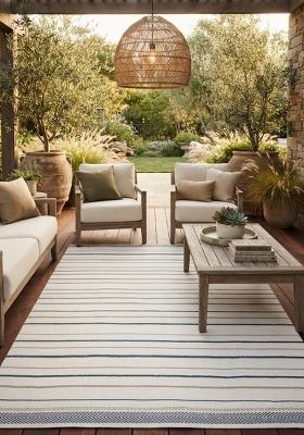 Saffron Rugs Flat Woven Ivory Striped Coastal Rectangular Wool Area Rug