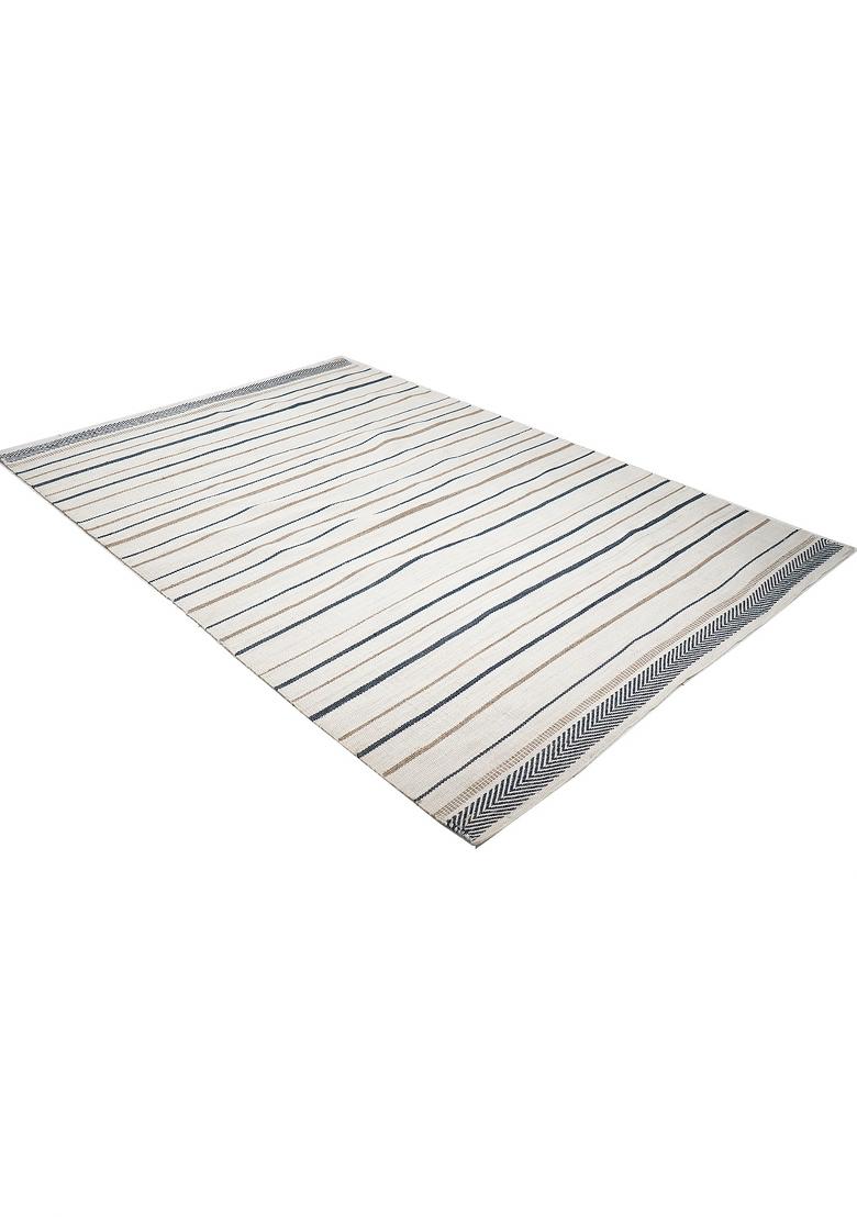 Saffron Rugs Flat Woven Ivory Striped Coastal Rectangular Wool Area Rug - Indya