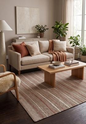 Saffron Rugs Flat Woven Beige Striped Transitional Rectangular Wool Area Rug