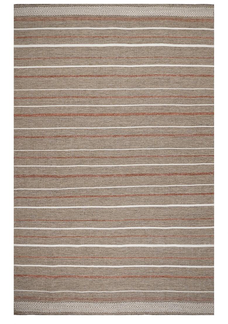 Saffron Rugs Flat Woven Beige Striped Transitional Rectangular Wool Area Rug - Indya