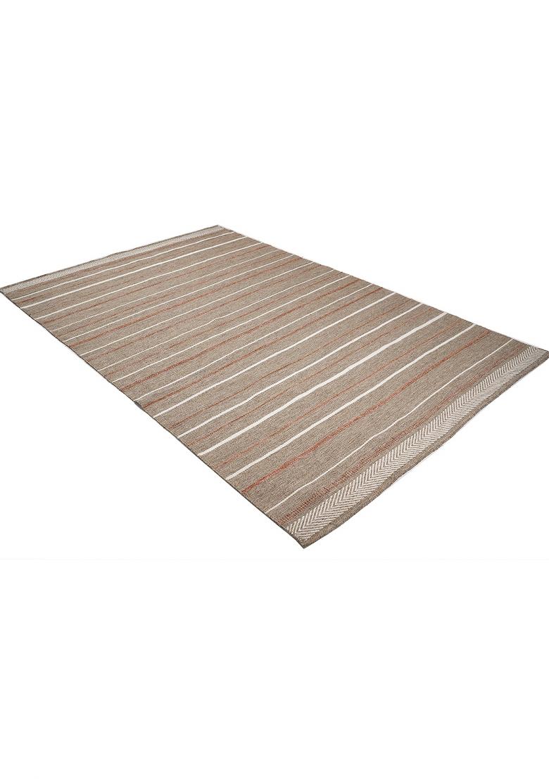 Saffron Rugs Flat Woven Beige Striped Transitional Rectangular Wool Area Rug - Indya