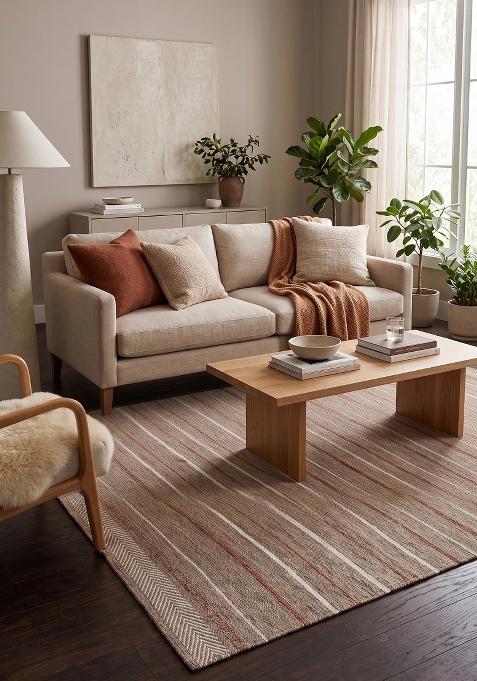 Saffron Rugs Flat Woven Beige Striped Transitional Rectangular Wool Area Rug