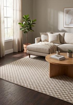Saffron Rugs Flat Woven Beige Checkered Contemporary Rectangular Wool Area Rug