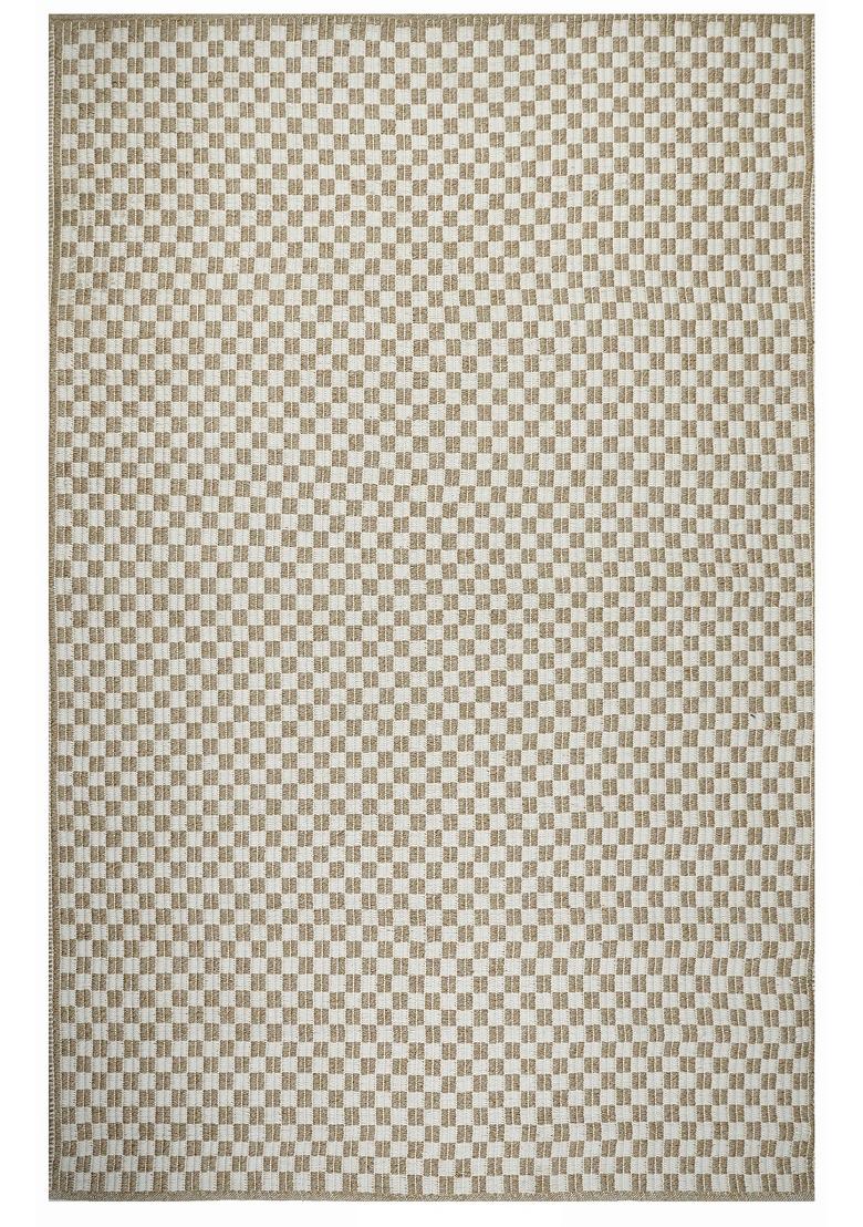 Saffron Rugs Flat Woven Beige Checkered Contemporary Rectangular Wool Area Rug - Indya