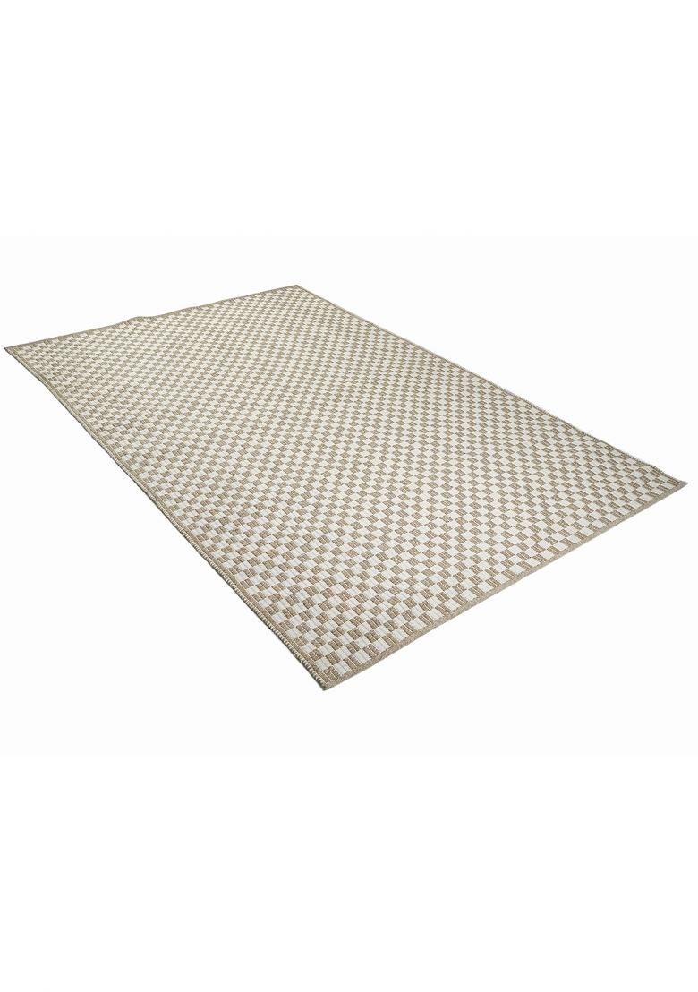 Saffron Rugs Flat Woven Beige Checkered Contemporary Rectangular Wool Area Rug - Indya