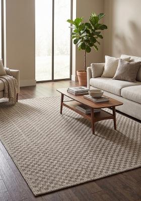 Saffron Rugs Flat Woven Taupe Beige Checkered Contemporary Rectangular Wool Area Rug