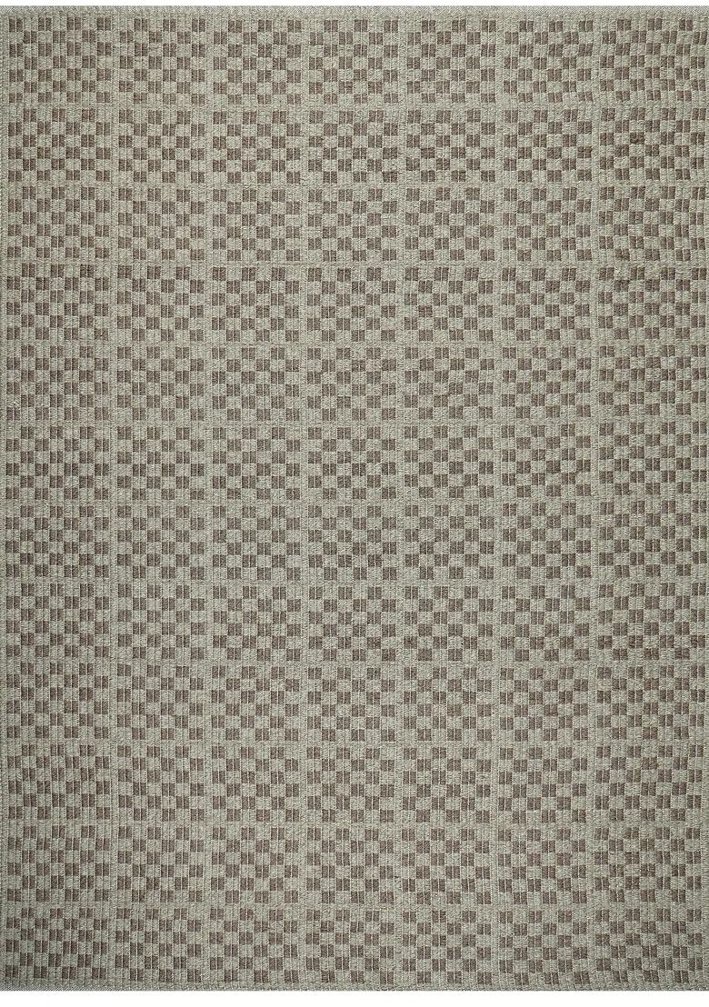 Saffron Rugs Flat Woven Taupe Beige Checkered Contemporary Rectangular Wool Area Rug - Indya