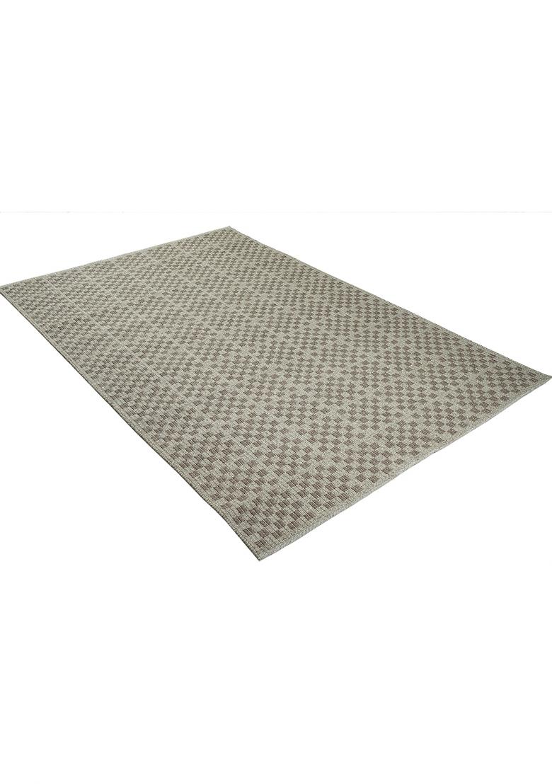 Saffron Rugs Flat Woven Taupe Beige Checkered Contemporary Rectangular Wool Area Rug - Indya