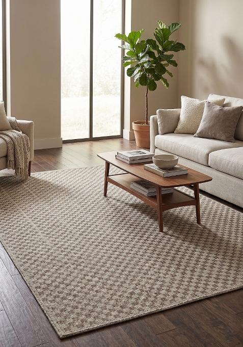 Saffron Rugs Flat Woven Taupe Beige Checkered Contemporary Rectangular Wool Area Rug