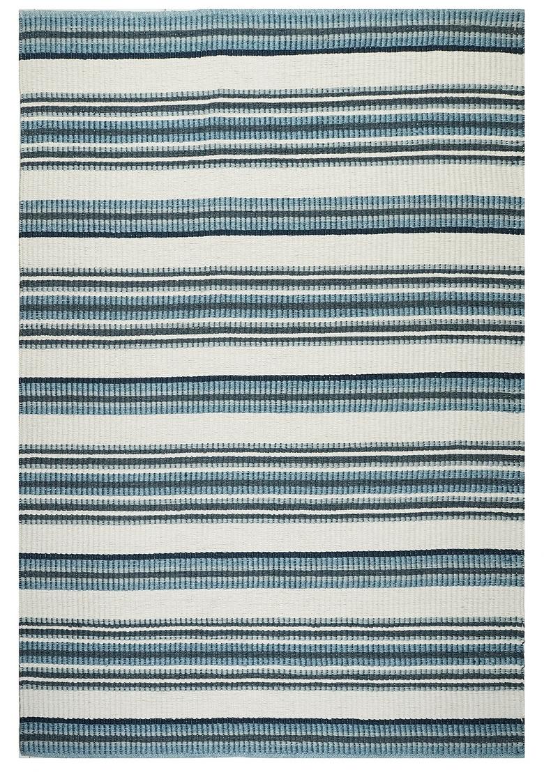 Saffron Rugs Flat Woven Blue and Ivory Striped Coastal Rectangular Wool Area Rug - Indya