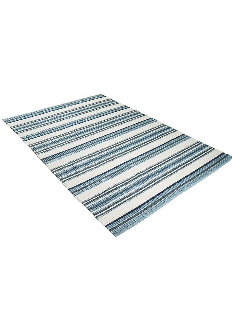Saffron Rugs Flat Woven Blue and Ivory Striped Coastal Rectangular Wool Area Rug - Indya