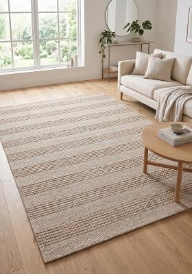Saffron Rugs Flat Woven Beige Striped Transitional Rectangular Wool Area Rug