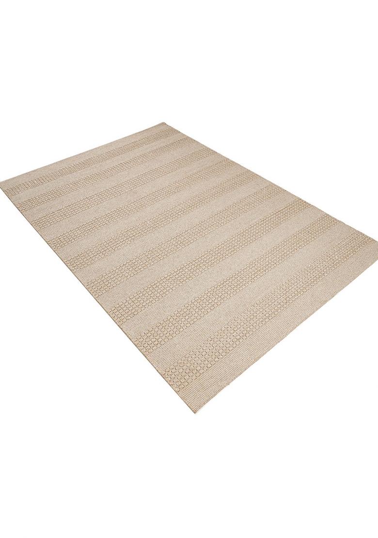 Saffron Rugs Flat Woven Beige Striped Transitional Rectangular Wool Area Rug - Indya