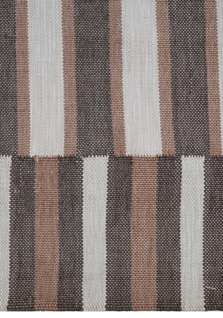 Saffron Rugs Flat Woven Cream And Brown Striped Contemporary Rectangular Wool Area Rug - Indya