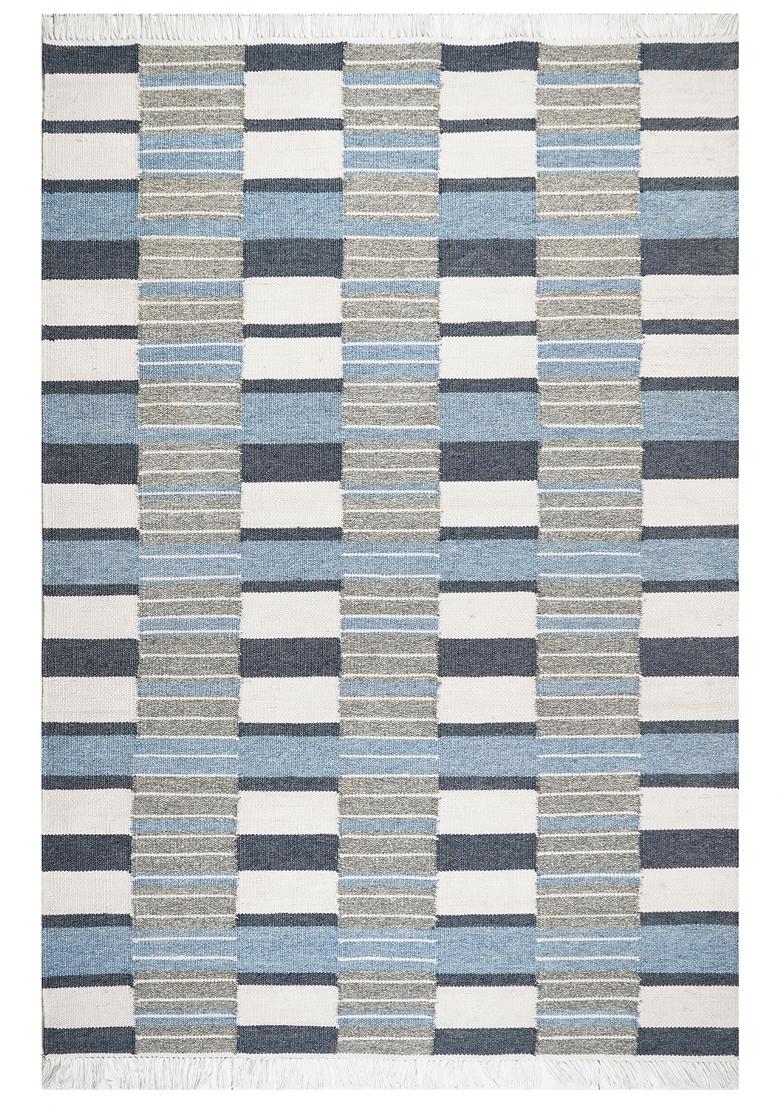 Saffron Rugs Flat Woven Blue Grey Geometric Scandinavian Rectangular Wool Area Rug - Indya