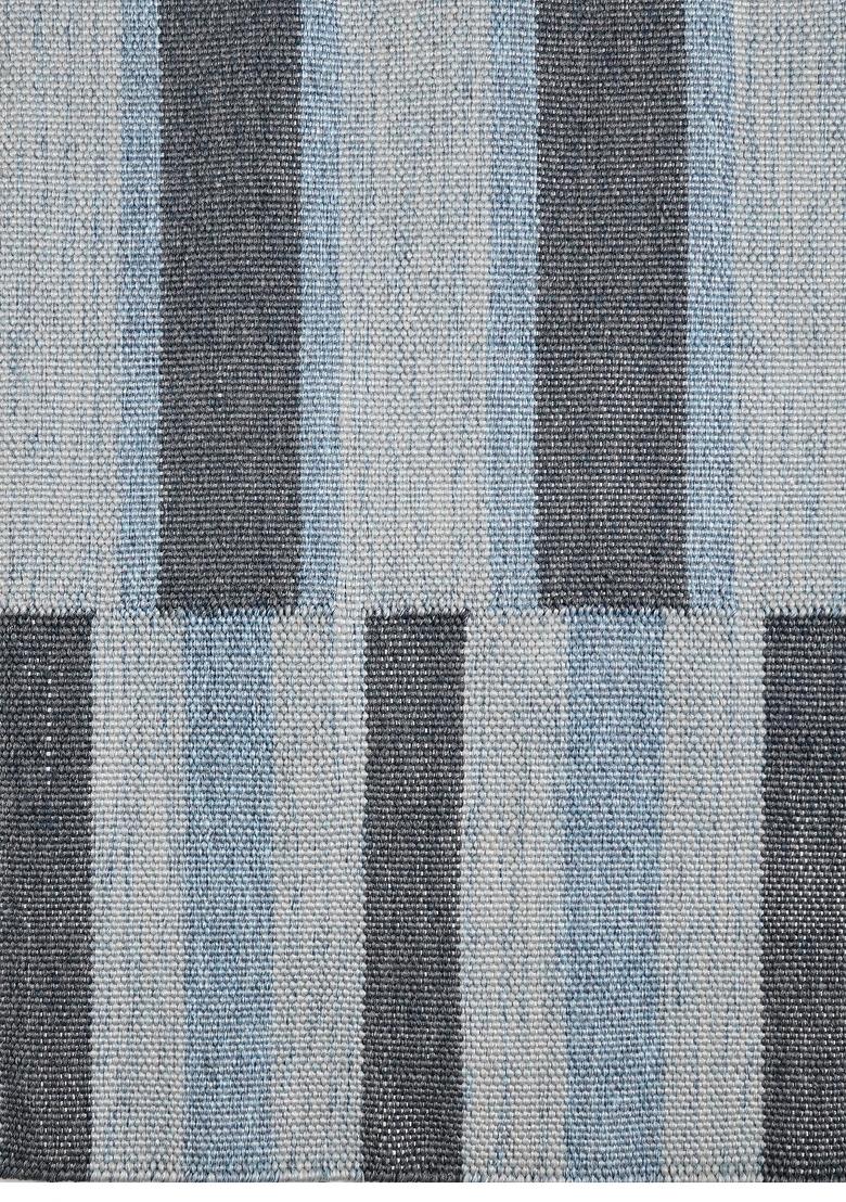 Saffron Rugs Flat Woven Blue Grey Striped Scandinavian Rectangular Wool Area Rug - Indya